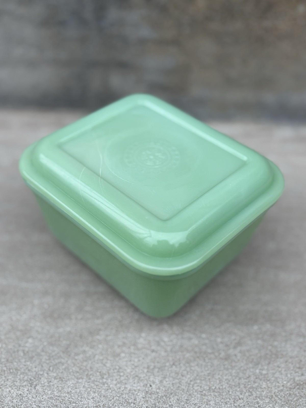1930s Fire King Jadeite Refrigerator Dish Leftovers Green Philbe w/ Lid - Read