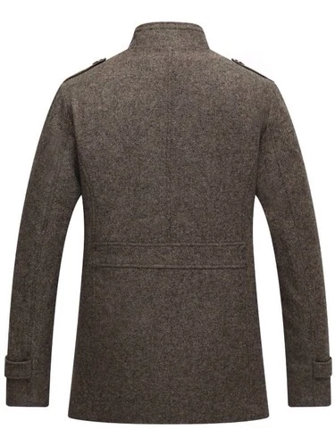 Wantdo Wool Blend Pea Coat Jacket Trench Coat Men L Herringbone Tweed Brown NEW image 2