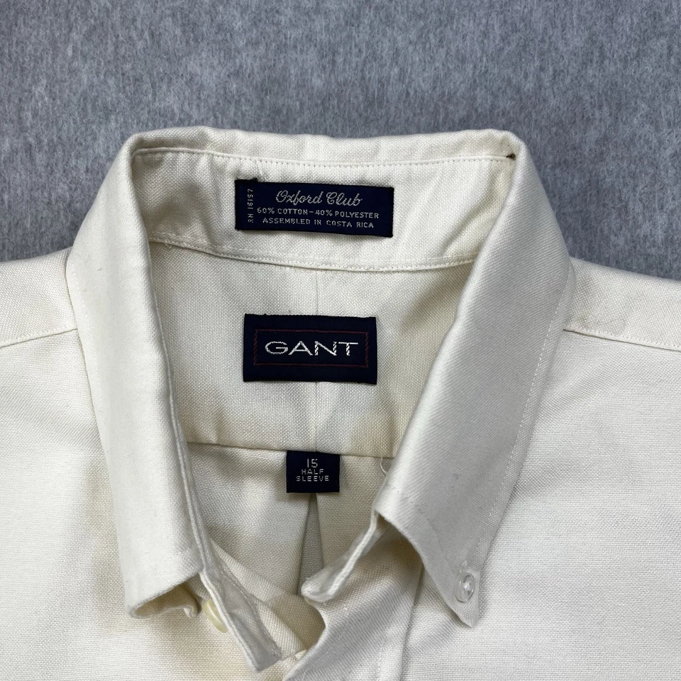 Vintage Gant Shirt Mens 15 Oxford Club Half Sleeve Cream USA Short Sleeve - Image 2 of 4