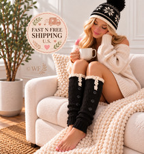 Women's Leg warmers with buttons 2PCS Set with HAT Fall/Winter Gift Set
