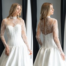 Long Sleeves High Neck Bolero Topper Jacket Bride Appliques Lace Wedding Dresses