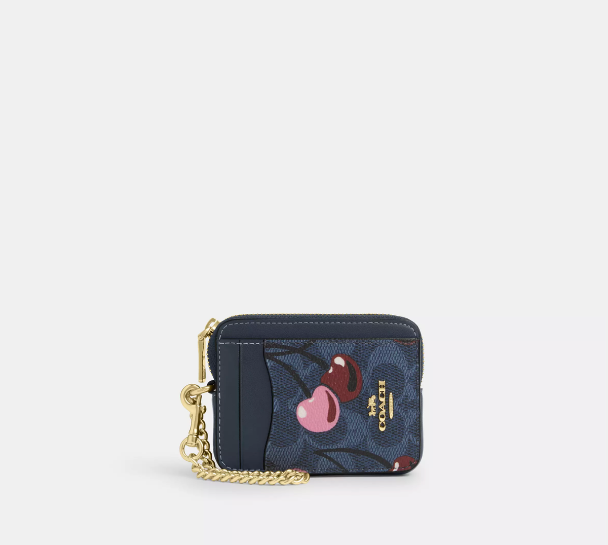 Coach Zip Card Case In Signature Canvas With Cherry Print