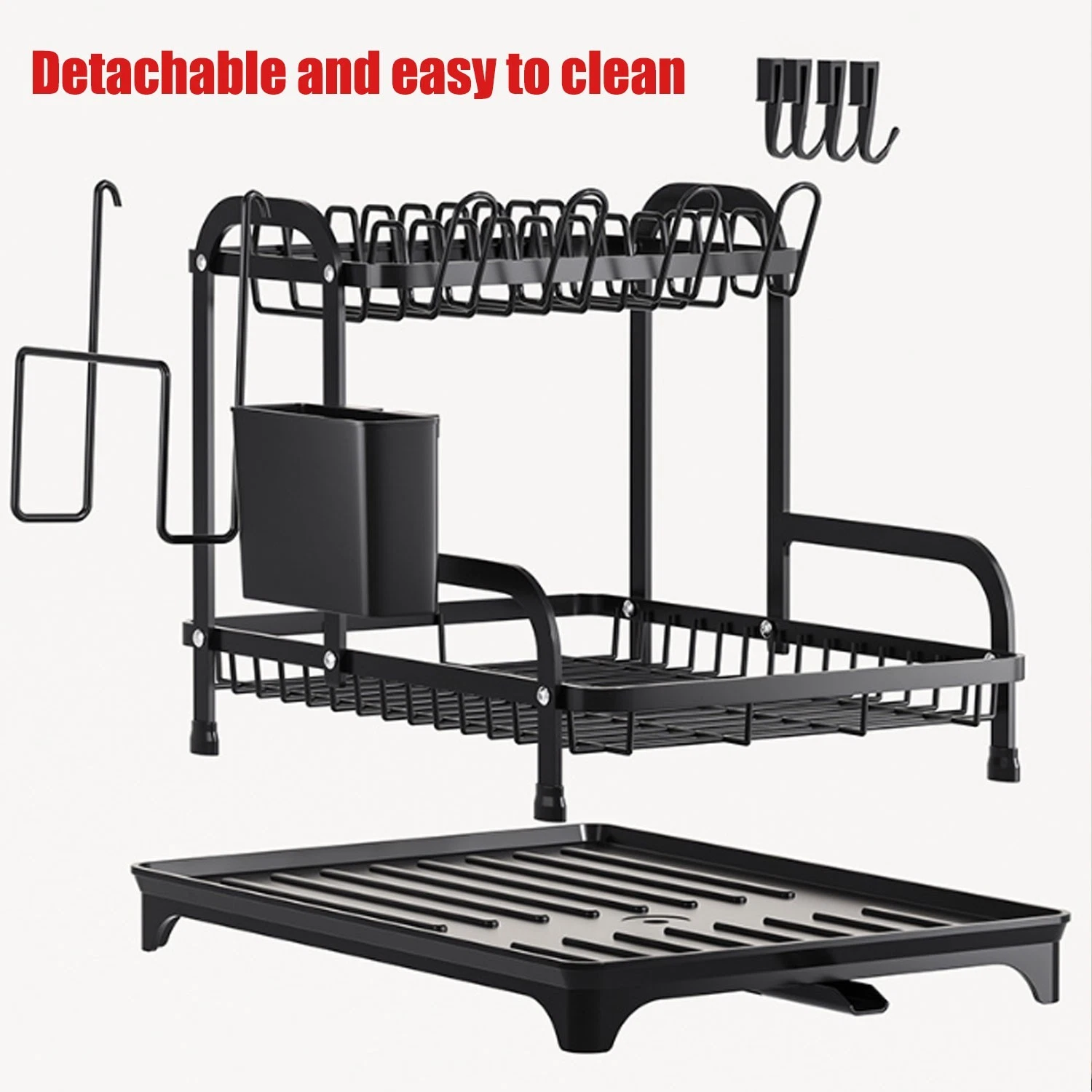 Square Dish Drying Rack 2-Tier Dish Drying Rack Space Saving Drainer with Cup Holder For ...