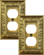 2-Pack Duplex Outlet Cover Plate, Paisley Pattern Antique Brass Metal Wall Plate