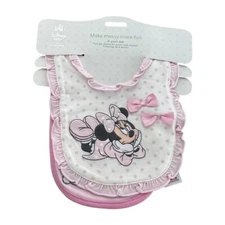 Disney Store Disney Baby Minnie Mouse Pink Polka Dots Bows Bib Set of 2 Bibs