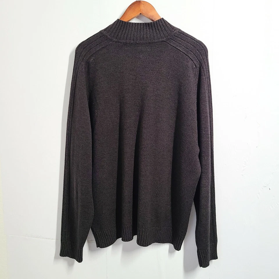 Suéter Pullover Oscar De La Renta Marrón Cuello Botón Cuello Simulado Para Hombre Talla XXL Foto 2 de 4