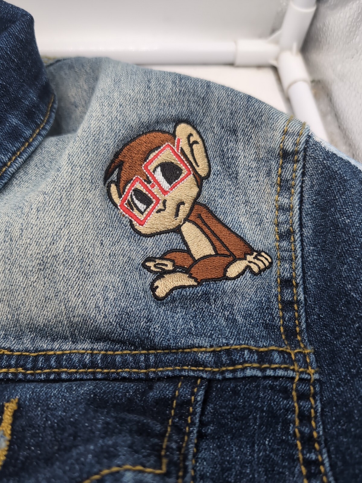 Monkey Face Denim Jacket Size Large - image 2