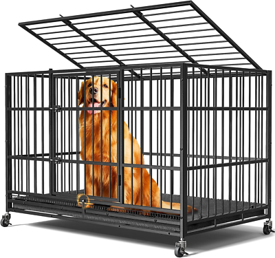 #ad #ad Heavy Duty 48quot; Dog Crate with Lockable Wheels Escape Proof XL Kennel $233.99