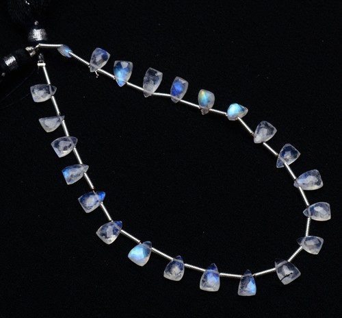 Blue Fire Rainbow Moonstone 7x5mm Size Faceted Fancy Shape Briolette Beads 8.5" - Picture 5 of 7