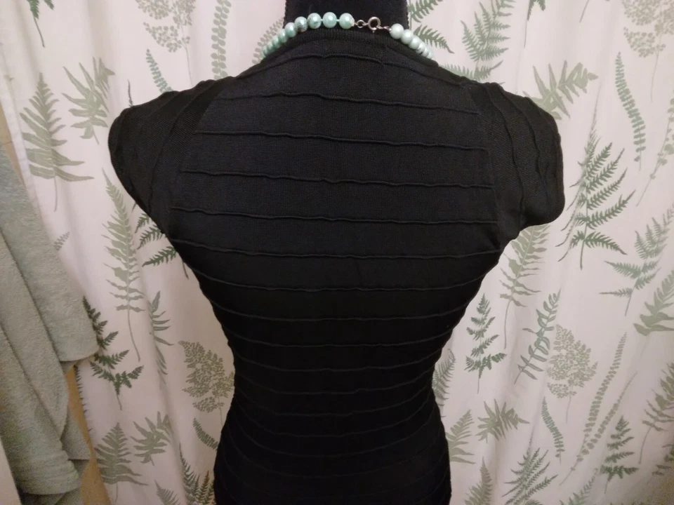 Sexy Vestido Vintage Principios de la década de 2000 Negro Pinup Cremallera Bodycon Años 40 50 A Rayas Onduladas Foto 3 de 4