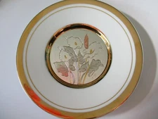Chokin Art Collection Iris 6" Plate 24K Gold Rim with Stand
