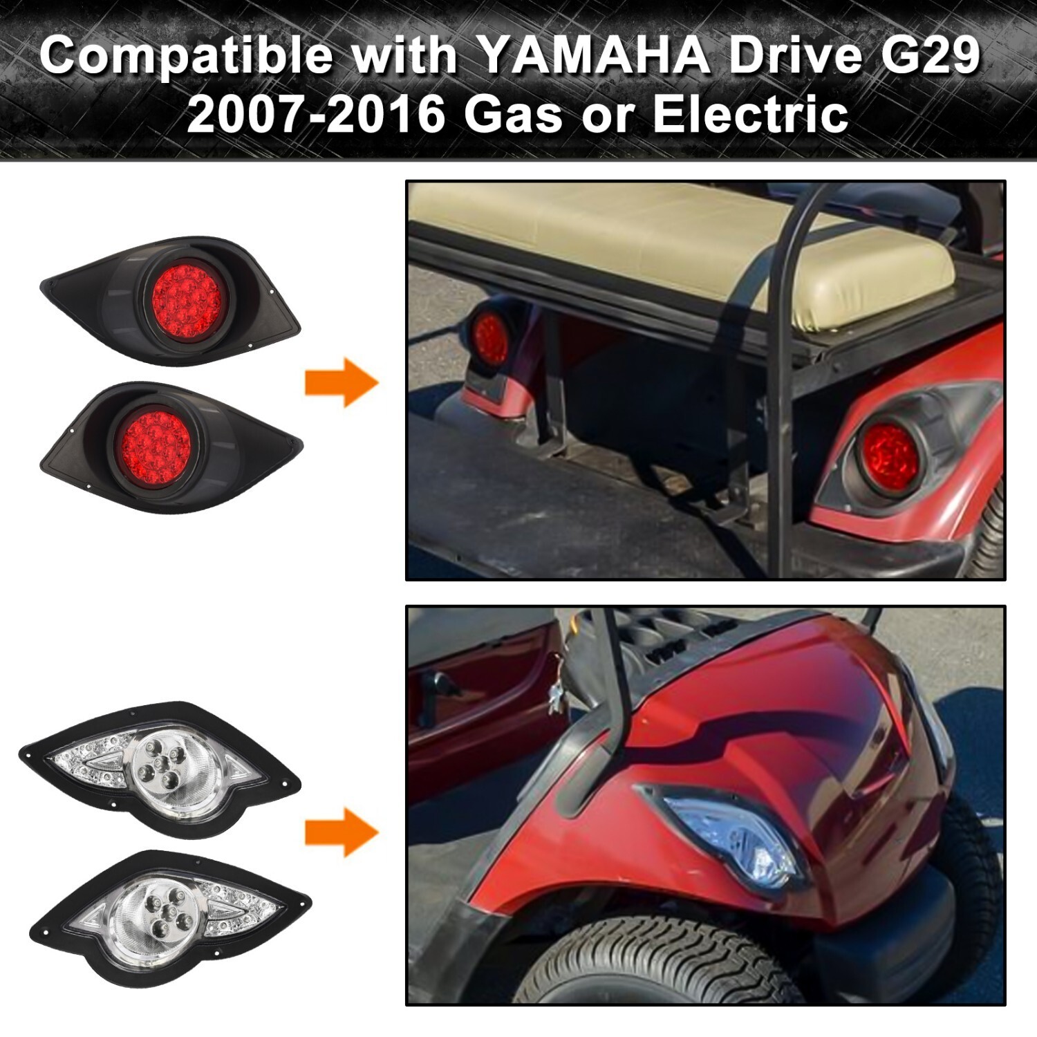 Yamaha G29 Golf Cart Light Kit Newly 12V LED Deluxe Street Legal Part Fit 2007+