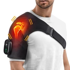 Heated Shoulder Brace Vibration Massage Compression Support Joint Pain Relief