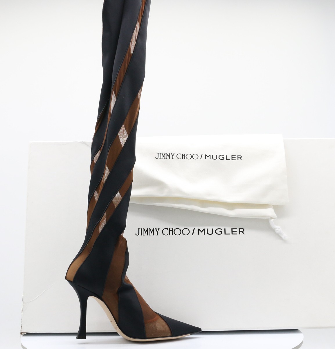 JIMMY CHOO MUGLER SOCK OVER THE KNEE BOOT HIGH BLACK NUDE RRP