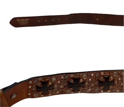 Gorgeous-Ariat Brown Leather Belt with Iron Crosses and  display picture 3