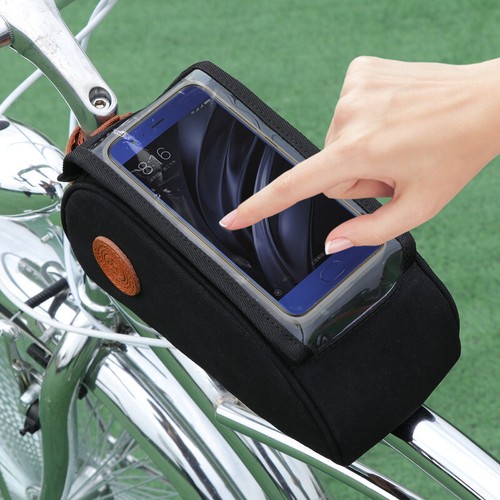 TOURBON Black Waterproof Canvas Bicycle Top Tube Pouch Riding Travel Phone Bag - Picture 6 of 24