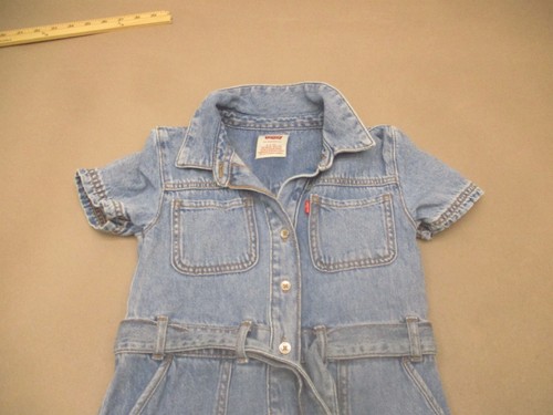 LEVI'S Size 8-10 Girls 100% Cotton Short Sleeve Belted Button Up Denim Dress 614 - Picture 2 of 8