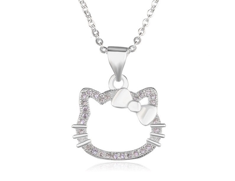 ZARD Cubic Zirconia Accent Hello Kitty Pendant Necklace in Silver