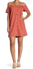 NEW Madewell Texture & Thread Off-the-Shoulder Dress SzL J2695 Spised Rose