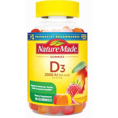 Nature Made D3 Gummies - Strawberry, Peach & Mango 2,000 Iu (50 mcg) 90 Gummies