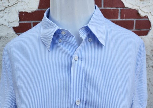LARGE men J. LINDEBERG short sleeve stripe button down shirt blue white - Picture 8 of 17