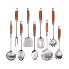9 PCS 304 Stainless Steel Kitchen Cooking Utensils set with Wooden ... Fast Ship