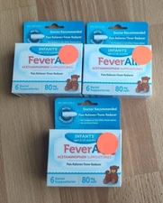 FeverAll Infants' Acetaminophen Rectal Suppositories Pain Reliever -Lot of 3 New
