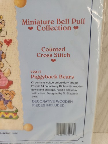 Stitchables 72017 Piggyback Bears Quick Easy Counted Cross Stitch Kit Bell Pull - Picture 3 of 4