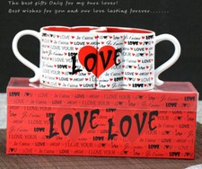 Valentine's Day Hart Shape Couple Mug Set of 2 Love Ceramic Mugs- New In Box