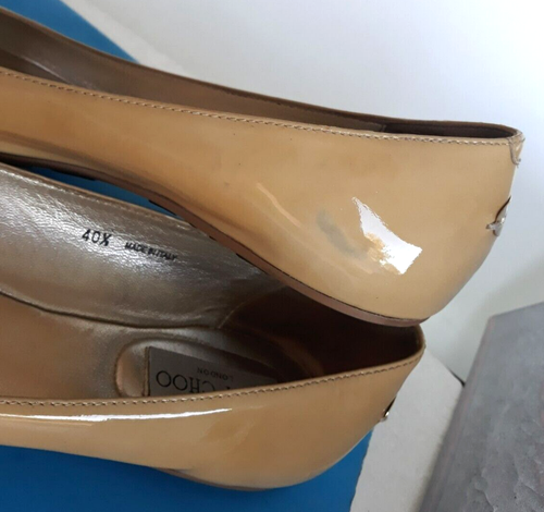 Jimmy Choo ~ Nude Patent Leather Flats w/ Sparkly Gold Toe Wo's Size 40.5 ~Italy - Picture 10 of 24