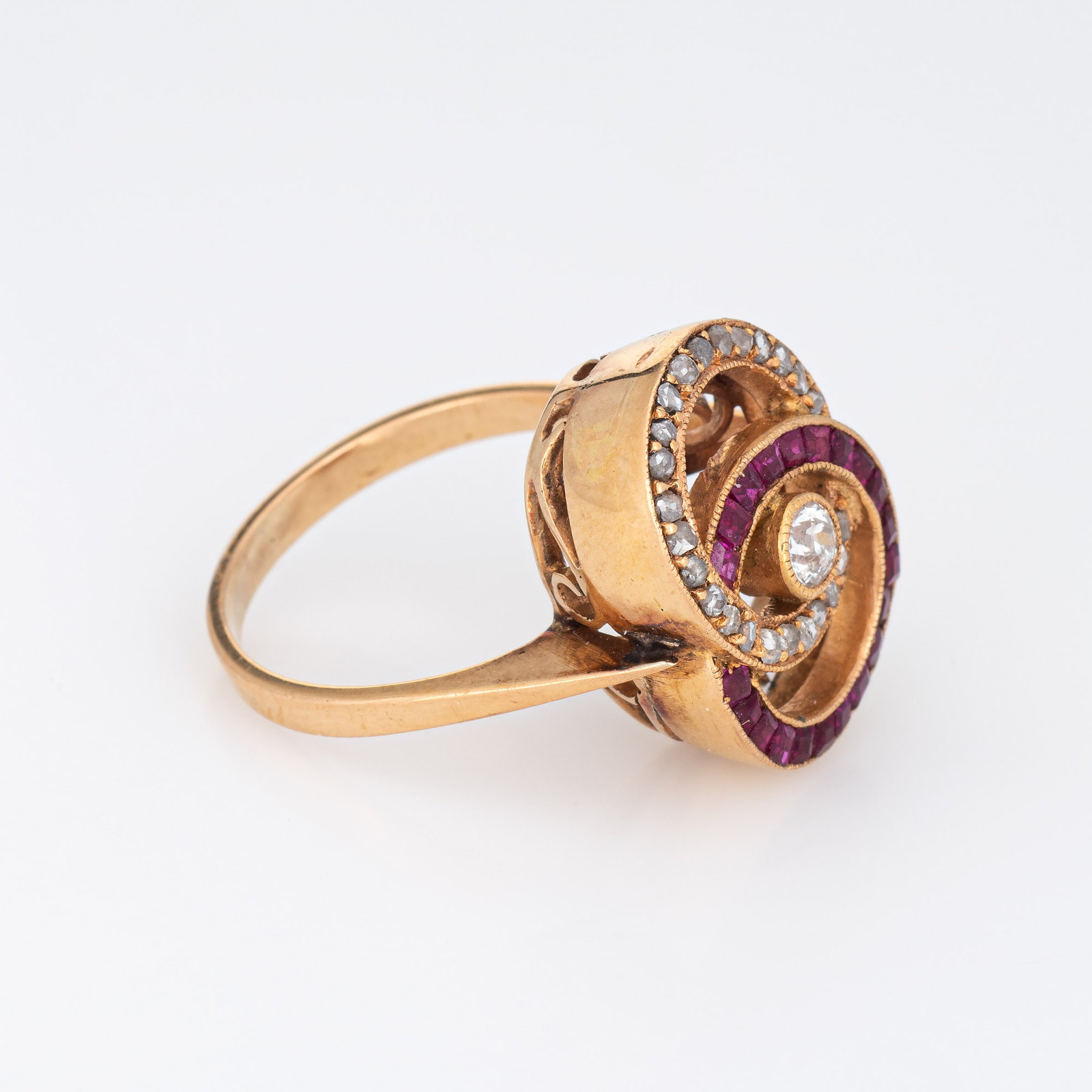 Antique Edwardian Ring Infinity Knot Ruby Diamond… - image 3