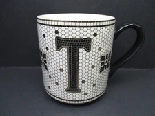 Anthropologie Bistro Tile Margot Monogram Mug Letter T Honeycomb Authentic