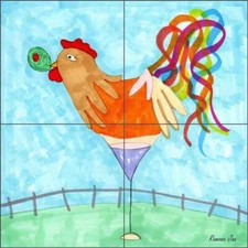 Rooster Olive Tile Backsplash Ramona Jan Kitchen Art Ceramic Mural POV-RJA004