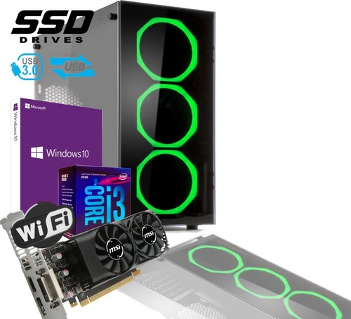 PC DESKTOP GAMING VETRO LED VERDE I3-8100 SSD 480GB RAM8GB WIN 10PRO GTX1050 2GB - Foto 2 di 7