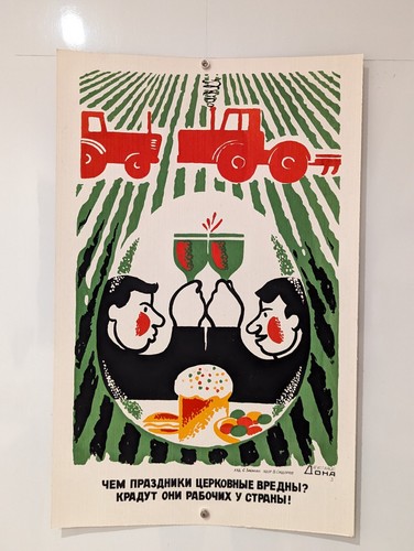 anti-Vodka Poster - Silkscreen Soviet 1968 for office - Anti-religious - Easter - Picture 2 of 6