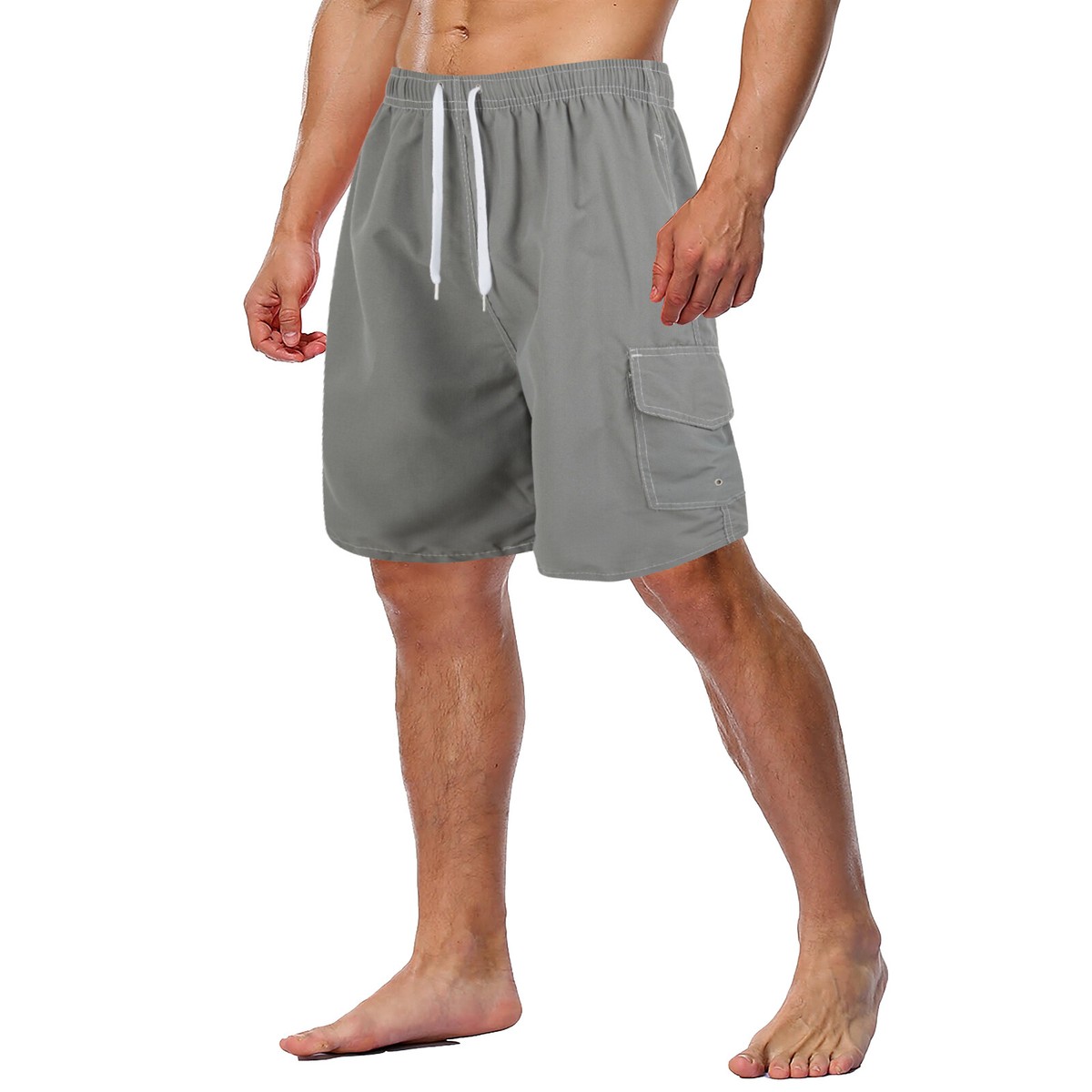 Men's Cargo Swim Shorts With Side Pockets – Animal Print Beach Surf Board Shorts