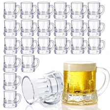 Plastic Beer Mug 2 Oz 24 PCS Mini Beer Mug Shot Glasses Heavy Base Clear Mini...