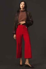 Anthropologie The Colette Cropped Wide-Leg Pants By Maeve 26P 26 Petite Red NWT