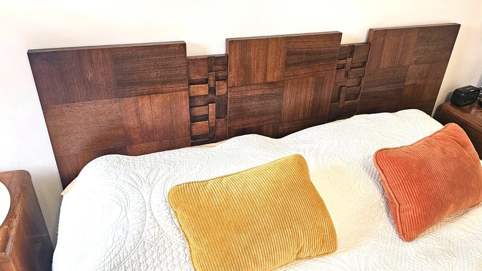 HEADBOARD  MID-CENTURY- MODERN BRUTALIS STACCATO GOOD CONDITION 60s - Image 3 of 4