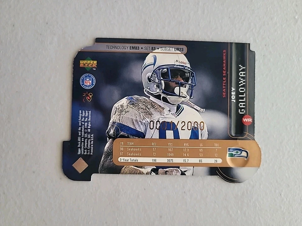 1998 Upper Deck UD3 Die-Cut 0001 /2000 !!!! Joey Galloway #83 - Image 3 of 3