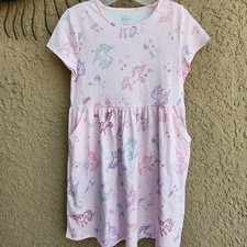 Wonder Nation Girl's Pink Unicorn Print Short Sleeve Casual Dress ,XXL 18 