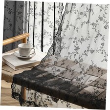 Sheer Lace Curtains 96 Inches Long, 52"W x 96"L Pack of 2 Black-branch