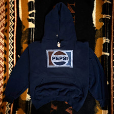Vintage 2000 Dated Pepsi Navy Blue Pullover Hoodie Sweatshirt Graphic Soda Theme