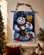 J  P Coats SNOWMAN  FRIENDS Latch Hook Rug Completed Finished 25517 Tapestry