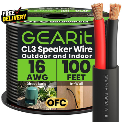 16/2 Speaker Wire (100 Feet) 16AWG Gauge Outdoor Direct Burial in Ground/In W...