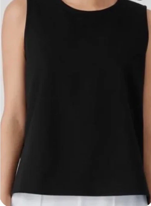 Top Eileen Fisher Negro Lana Merino Sin Mangas Talla Grande Nuevo Foto 2 de 4
