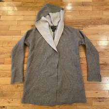 TAHARI Luxe 95% Cashmere Blend Hooded Shawl Collar Open Front Coatigan Taupe XS