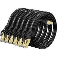 6 PCS 3FT Black Cat 7 Flat Ethernet Cable Shielded High Speed LAN Network Cord