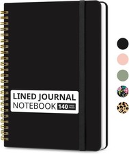 Lined Spiral Journal Notebook, 140 Pages, College Ruled, A5 6"X8" - Black