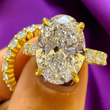 Oval Cut Lab Grown Diamond Engagement W/Matching Band-14K Yellow Gold Bridal Set